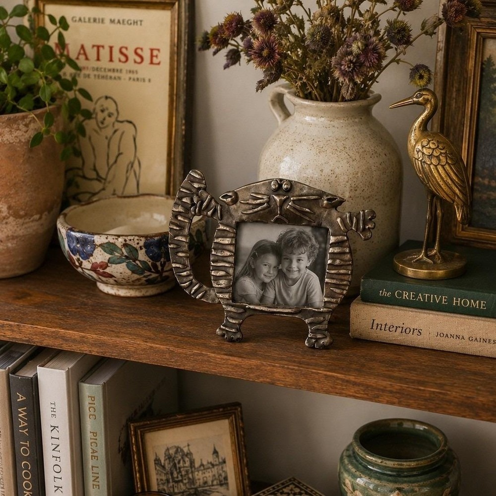 Vtg Ashleigh Manor Pewter Cat Picture Frame Ruth Reynolds Darby Folk Frames 1996